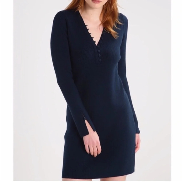 New Club Monaco Evangah Wool Henley Sweater Dress Button Black size Medium - Picture 4 of 10